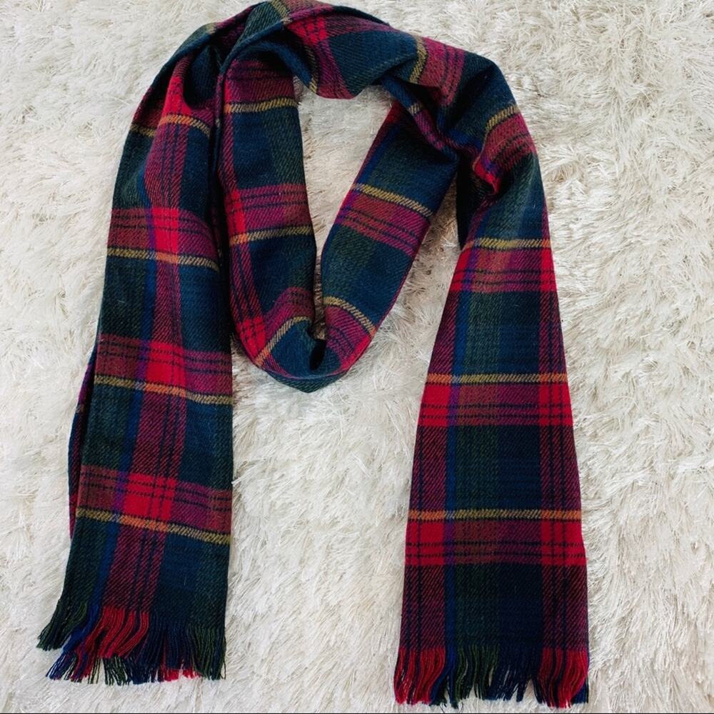 Vintage Plaid Acrylic Scarf Red Blue Green